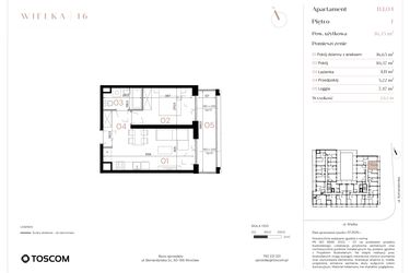 Rzut - Mieszkanie na sprzedaż 2 pokoje o powierzchni 36,35 m² - numer B/1/04 w Wielka 16