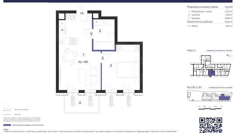 Rzut - Mieszkanie na sprzedaż 2 pokoje o powierzchni 40,16 m² - numer B3 – M3.4 w Primacasa