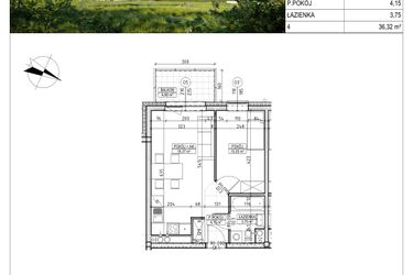 Rzut - Mieszkanie na sprzedaż 2 pokoje o powierzchni 36,32 m² - numer C5.05.27 w Osiedle Panorama Wiślana Etap IV - budynek C5