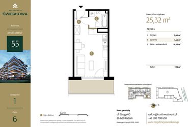 Rzut - Mieszkanie na sprzedaż 1 pokój o powierzchni 25,32 m² - numer M.55 w Rezydencja Świerkowa - etap II