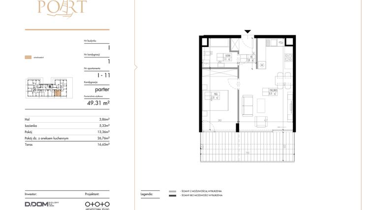 Rzut - Mieszkanie na sprzedaż 2 pokoje o powierzchni 49,31 m² - numer I_11 w Warmiński Port etap V