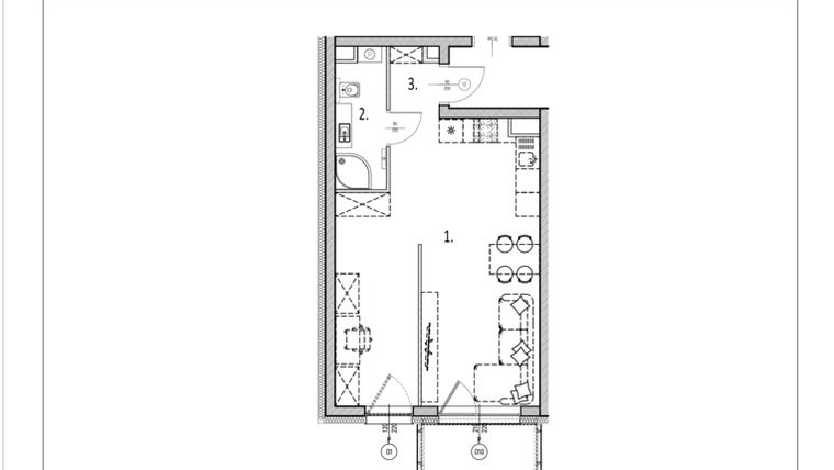 Rzut - Mieszkanie na sprzedaż 1 pokój o powierzchni 40,38 m² - numer 4 w Zachodnia 29