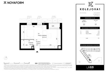 Rzut - Mieszkanie na sprzedaż 1 pokój o powierzchni 32,38 m² - numer C-01-02 w Kolejova 1