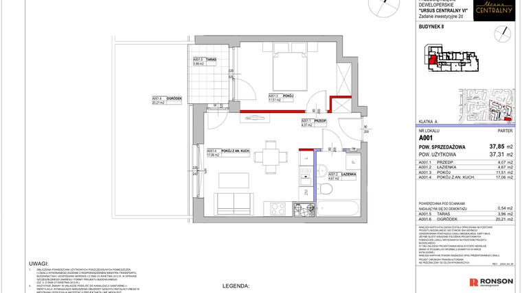 Rzut - Mieszkanie na sprzedaż 2 pokoje o powierzchni 37,85 m² - numer 8.A001 w Ursus Centralny etap VI