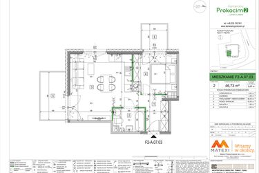 Rzut - Mieszkanie na sprzedaż 2 pokoje o powierzchni 46,61 m² - numer F2-A.07.03 w Kameralny Prokocim 2