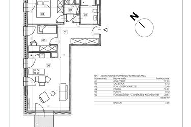 Rzut - Mieszkanie na sprzedaż 3 pokoje o powierzchni 69,75 m² - numer J.M17 w Osiedle Glivia Zachodnia