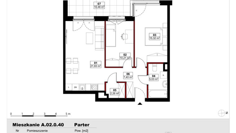 Rzut - Mieszkanie na sprzedaż 3 pokoje o powierzchni 62,04 m² - numer A02.0.40 w Skwer Witosa