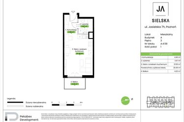 Rzut - Mieszkanie na sprzedaż 1 pokój o powierzchni 30,49 m² - numer A.4.58 w JA_SIELSKA V