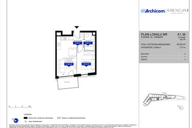 Rzut - Mieszkanie na sprzedaż 2 pokoje o powierzchni 35,02 m² - numer A1.36 w Apartamenty Esencja II