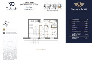 Rzut - Mieszkanie na sprzedaż 3 pokoje o powierzchni 48,41 m² - numer 8 w Warszawska 222 bud. D