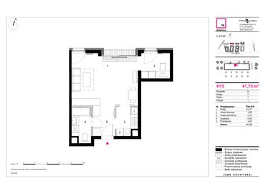 Rzut - Mieszkanie na sprzedaż 1 pokój o powierzchni 41,73 m² - numer H75 w 19. Dzielnica Etap V
