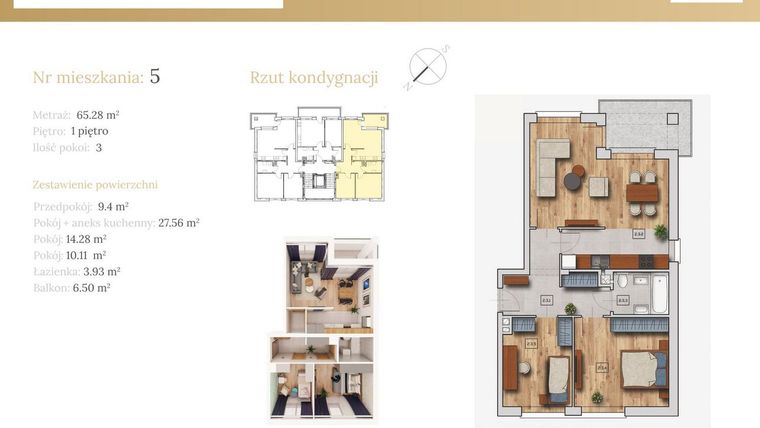 Rzut - Mieszkanie na sprzedaż 3 pokoje o powierzchni 66,23 m² - numer 51A.5 w Dębowa 51