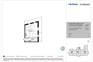 Rzut - Mieszkanie na sprzedaż 1 pokój o powierzchni 44,12 m² - numer A2 138 w Mikato