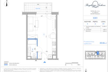 Rzut - Mieszkanie na sprzedaż 1 pokój o powierzchni 30,64 m² - numer E301 w Rezydencja Niechorze II