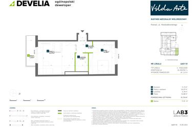 Rzut - Mieszkanie na sprzedaż 2 pokoje o powierzchni 51,76 m² - numer AA0110 w Vilda Arte