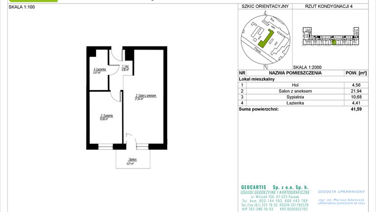 Rzut - Mieszkanie na sprzedaż 2 pokoje o powierzchni 41,59 m² - numer 28/62 w Symfonia Ptasia 28