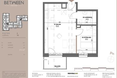 Rzut - Mieszkanie na sprzedaż 2 pokoje o powierzchni 37,49 m² - numer 79 w BETWEEN
