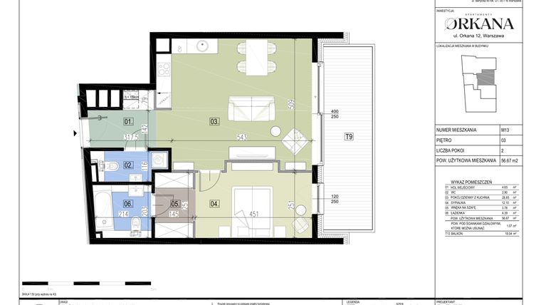 Rzut - Mieszkanie na sprzedaż 5 pokoi o powierzchni 194,39 m² - numer M13 w Apartamenty Orkana