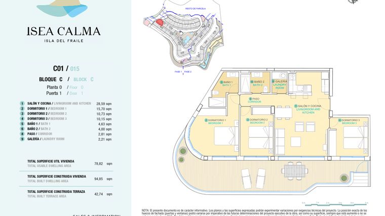 Rzut - Mieszkanie na sprzedaż 3 pokoje o powierzchni 94 m² - numer CAV-MS-5123 w Isea Calma - Aguilas