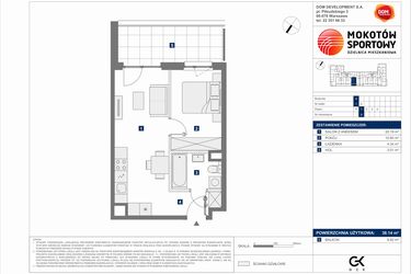 Rzut - Mieszkanie na sprzedaż 2 pokoje o powierzchni 38,14 m² - numer A.9 w Mokotów Sportowy 3.1