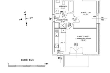 Rzut - Mieszkanie na sprzedaż 2 pokoje o powierzchni 37,98 m² - numer M43 w Osiedle Mała Dziesiąta etap II