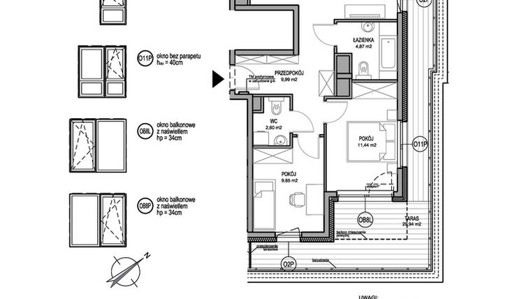 Rzut - Mieszkanie na sprzedaż 3 pokoje o powierzchni 64,28 m² - numer D.1.8.2 w Rumia Centralna