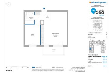 Rzut - Mieszkanie na sprzedaż 2 pokoje o powierzchni 49,41 m² - numer 30.4A w Osiedle Idea Aurora