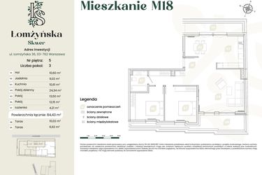 Rzut - Mieszkanie na sprzedaż 3 pokoje o powierzchni 84,43 m² - numer 18 w Łomżyńska Skwer