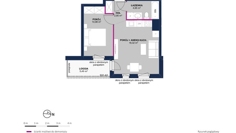 Rzut - Mieszkanie na sprzedaż 2 pokoje o powierzchni 36,9 m² - numer 141 w Moja Północna Etap III
