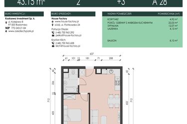 Rzut - Mieszkanie na sprzedaż 2 pokoje o powierzchni 43,15 m² - numer 28 w Osiedle City Park