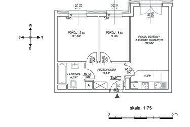 Rzut - Mieszkanie na sprzedaż 3 pokoje o powierzchni 48,93 m² - numer M11 w Osiedle Mała Dziesiąta etap II