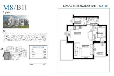Rzut - Mieszkanie na sprzedaż 2 pokoje o powierzchni 43,6 m² - numer B11M8 w Przystań Rumia