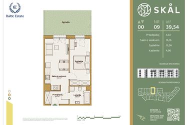 Rzut - Mieszkanie na sprzedaż 2 pokoje o powierzchni 39,54 m² - numer M.9 w Skal