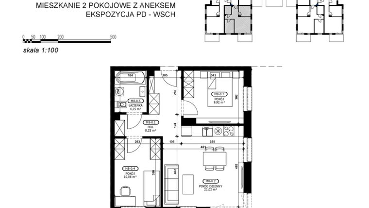 Rzut - Mieszkanie na sprzedaż 3 pokoje o powierzchni 53,58 m² - numer C2-M8 w Stacja Łódź V – etap C2