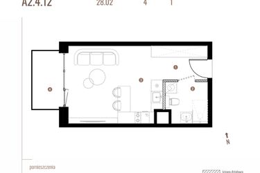 Rzut - Mieszkanie na sprzedaż 1 pokój o powierzchni 28,01 m² - numer A2.4.12 w Belg Apartamenty etap II