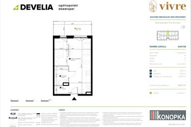 Rzut - Mieszkanie na sprzedaż 1 pokój o powierzchni 34,27 m² - numer AA0108 w Vivre