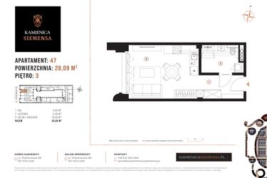 Rzut - Mieszkanie na sprzedaż 1 pokój o powierzchni 28,09 m² - numer 47 w Kamienica Siemensa