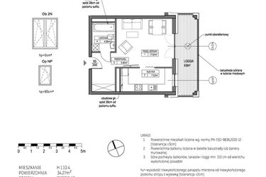 Rzut - Mieszkanie na sprzedaż 1 pokój o powierzchni 34,27 m² - numer H.1.10.4 w City Park bud. G i H