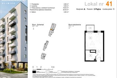 Rzut - Mieszkanie na sprzedaż 1 pokój o powierzchni 30,03 m² - numer A.41 w Osiedle Kochanowskiego - Gliwice