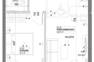 Rzut - Mieszkanie na sprzedaż 2 pokoje o powierzchni 45,23 m² - numer O1 w Miasto Ogród 6 - OSLO i SZTOKHOLM
