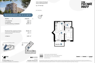 Rzut - Mieszkanie na sprzedaż 1 pokój o powierzchni 30 m² - numer A2.4.2.M19 w Nowe Promenady