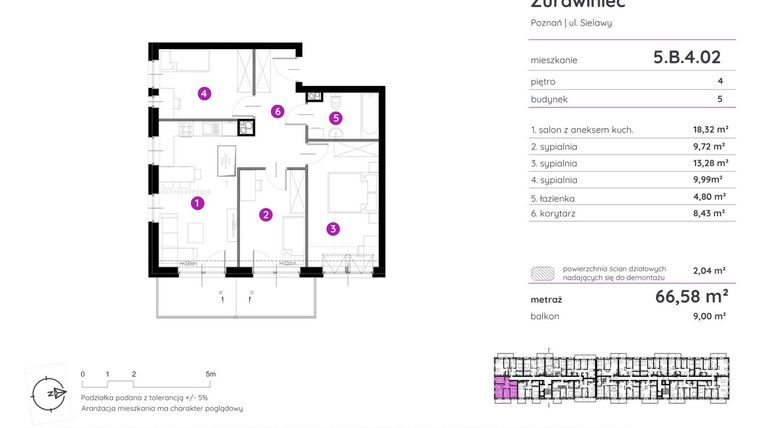 Rzut - Mieszkanie na sprzedaż 4 pokoje o powierzchni 67,04 m² - numer 5.B.4.02 w Murapol Zielony Żurawiniec
