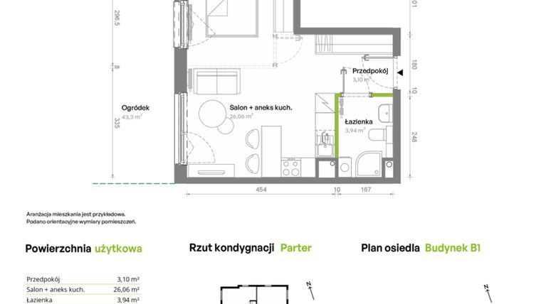 Rzut - Mieszkanie na sprzedaż 1 pokój o powierzchni 33,1 m² - numer B1.00.01 w Południe Vita