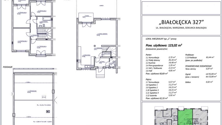 Rzut - Dom na sprzedaż 5 pokoi o powierzchni 123,02 m² - numer 1C w Białołęcka 327