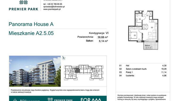 Rzut - Mieszkanie na sprzedaż 2 pokoje o powierzchni 39,68 m² - numer A2.5.05 w Premier Park II