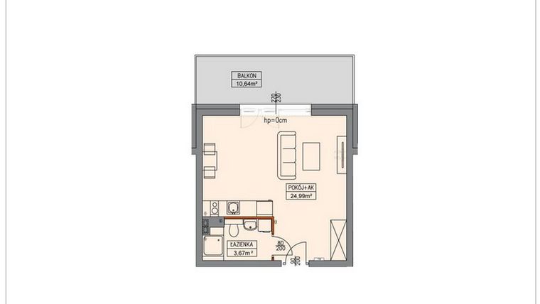 Rzut - Mieszkanie na sprzedaż 1 pokój o powierzchni 28,65 m² - numer B3.0.1.1a w Stegna Park II