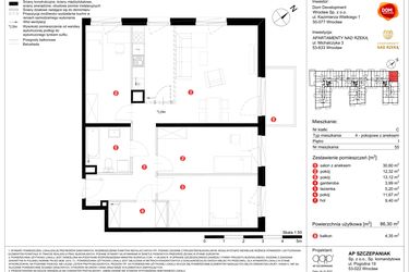 Rzut - Mieszkanie na sprzedaż 4 pokoje o powierzchni 86,3 m² - numer 55 w Apartamenty nad Rzeką