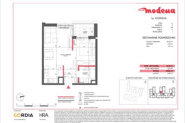 Rzut - Mieszkanie na sprzedaż 1 pokój o powierzchni 41,79 m² - numer A.128 w Modena II