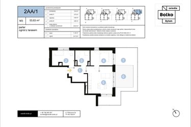Rzut - Mieszkanie na sprzedaż 3 pokoje o powierzchni 53,63 m² - numer 2AA/1 w Osiedle Bolko etap II