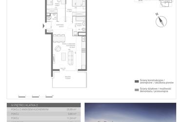 Rzut - Mieszkanie na sprzedaż 3 pokoje o powierzchni 57,97 m² - numer M44 w Apartamenty Przystań bud. F